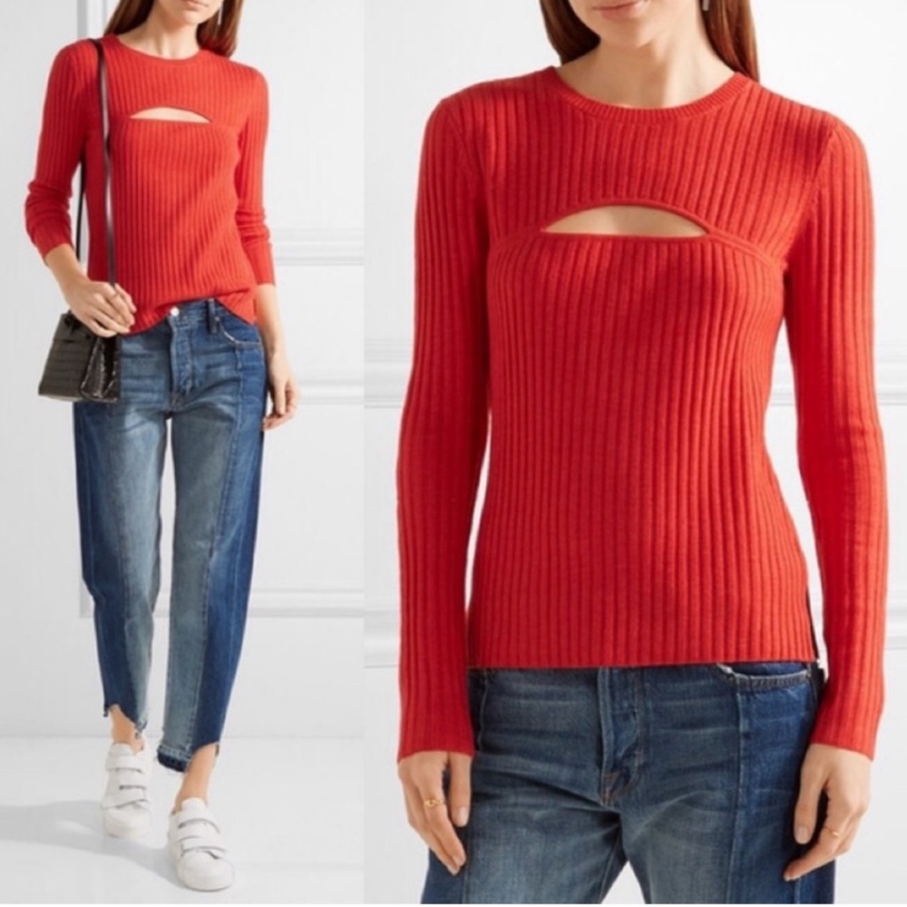 Frame Denim Tomato Red Ribbed Sweater